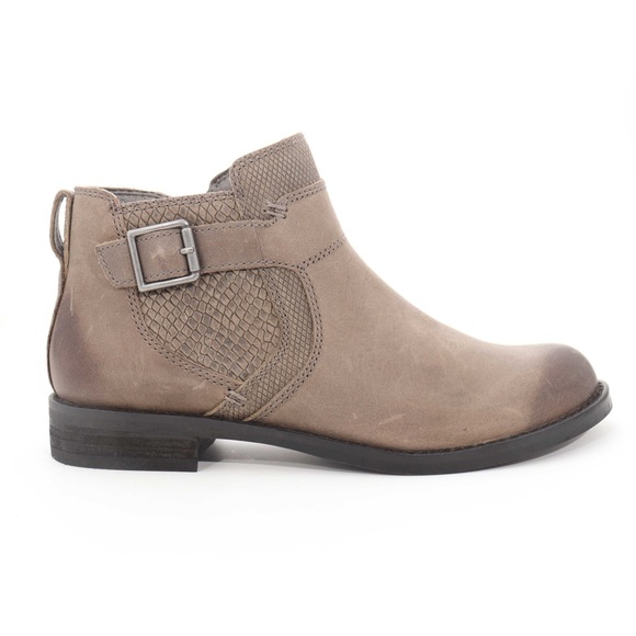 Abeo Yana Gray Leather Snakeskin Buckle Ankle Boots